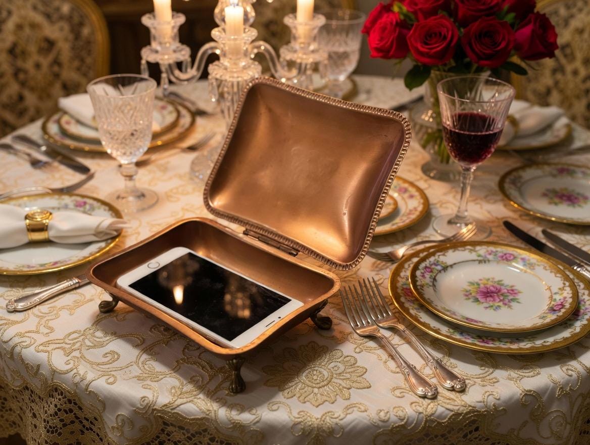 Vintage Italian Brass Phone Valet Dish • Mid-Century Dinner Table Box, front view