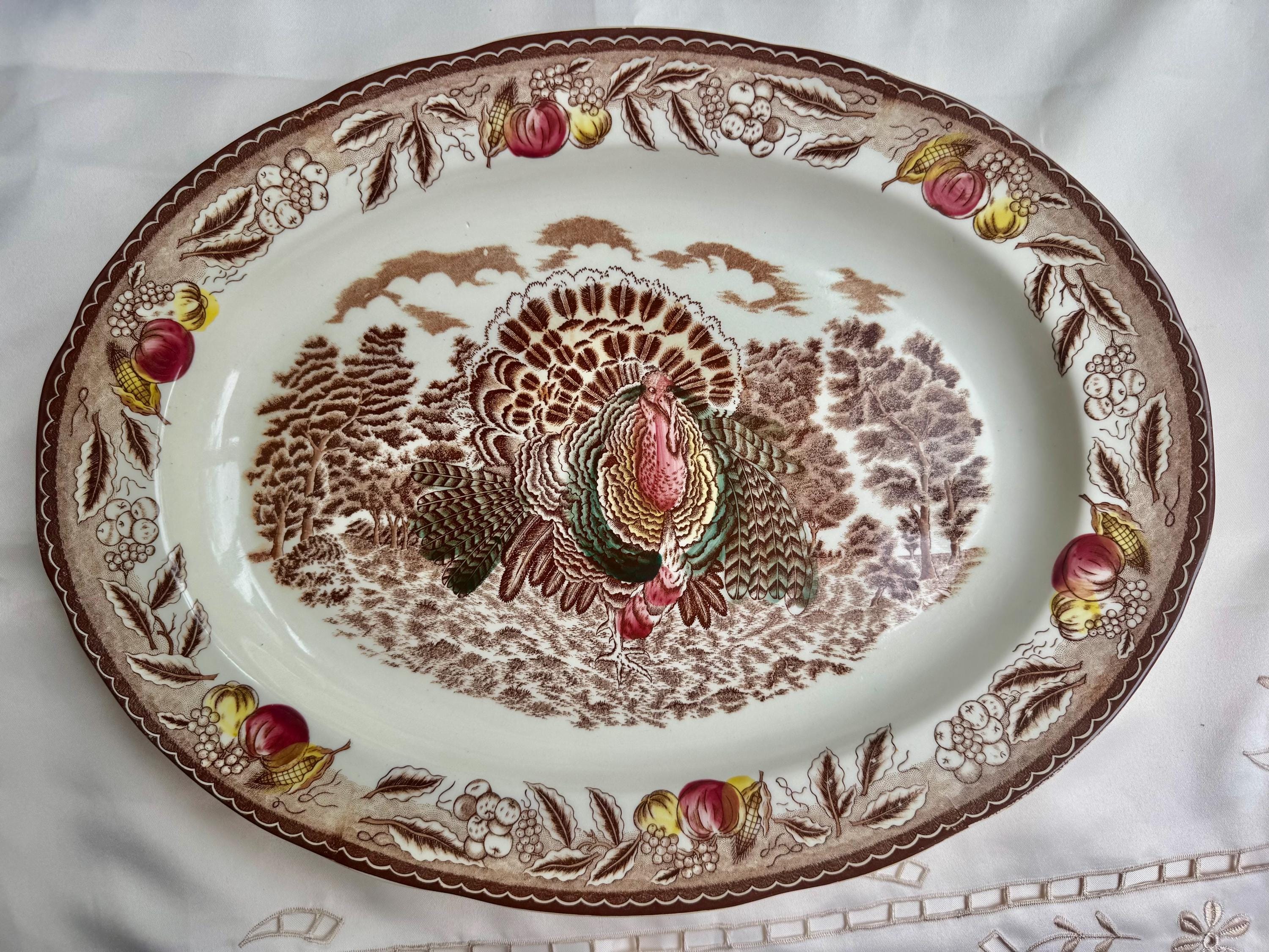 Vintage Japan Turkey Platter: Thanksgiving Serving Dish, 18.25" Oval, front view