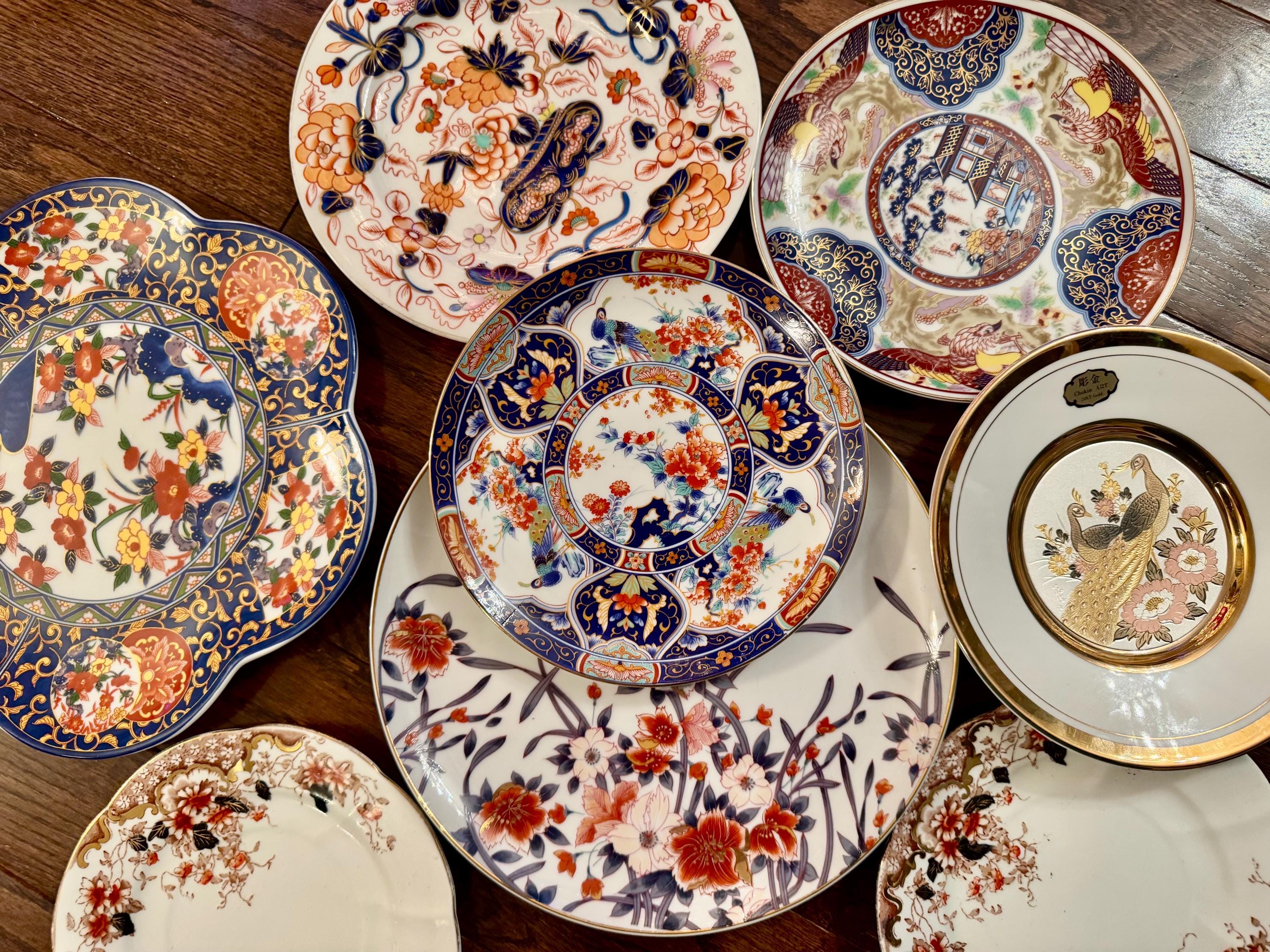 Vintage Japanese Imari-Style Plates - Mismatched Set of 8 Decorative Plates, front view