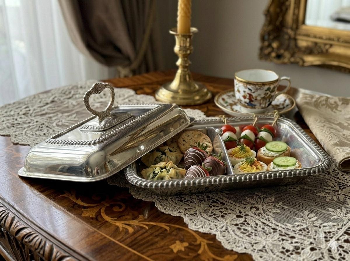 Vintage Legacy Plate Covered Sectional Serving Dish — Silverplate — Made in England, front view