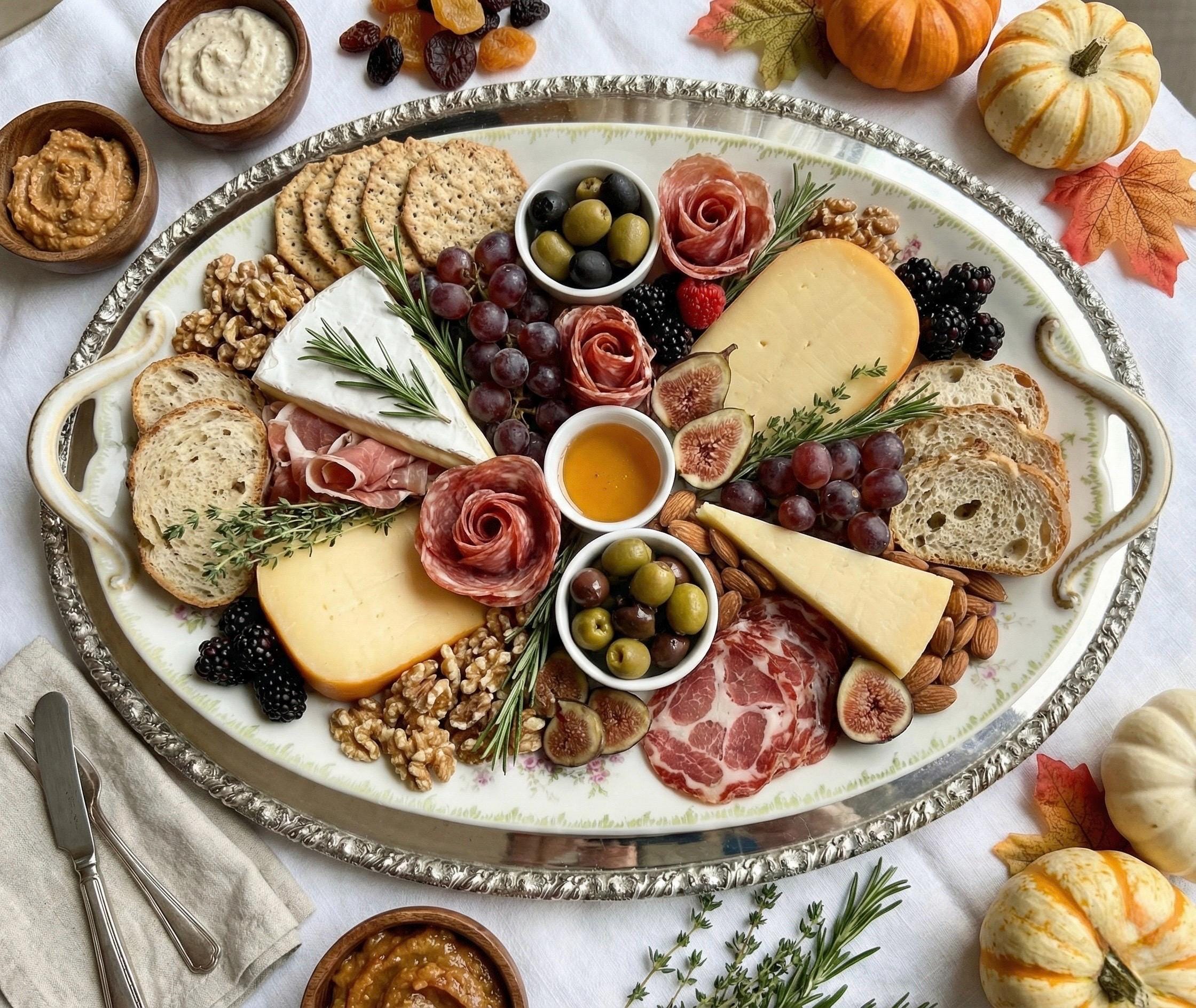 Vintage Limoges Porcelain Platter with Ornate Silverplate Rideau Plate Tray, front view