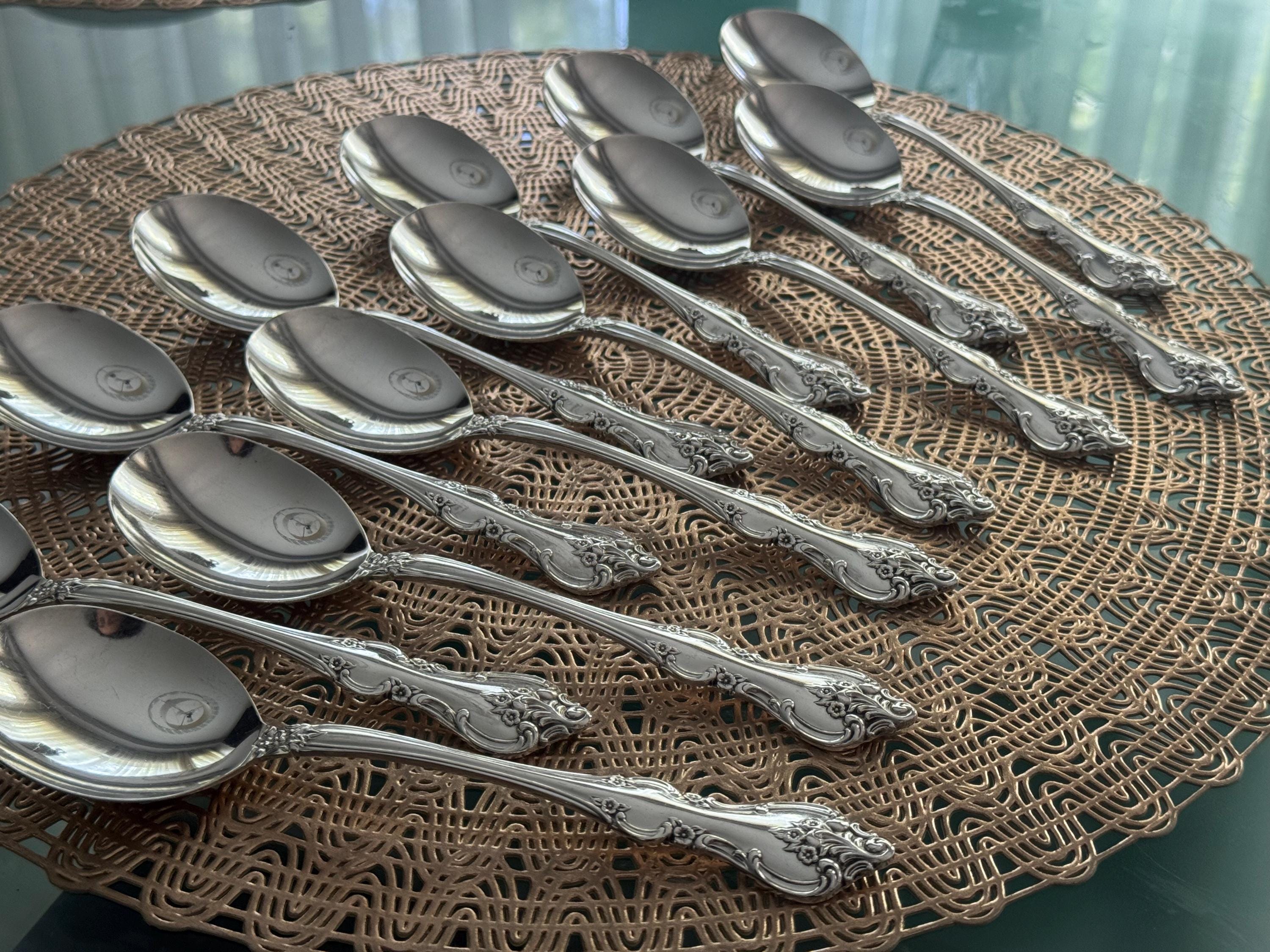 Vintage Orleans Rogers Bros Silverplate Round Soup Spoons - Set of 12, front view