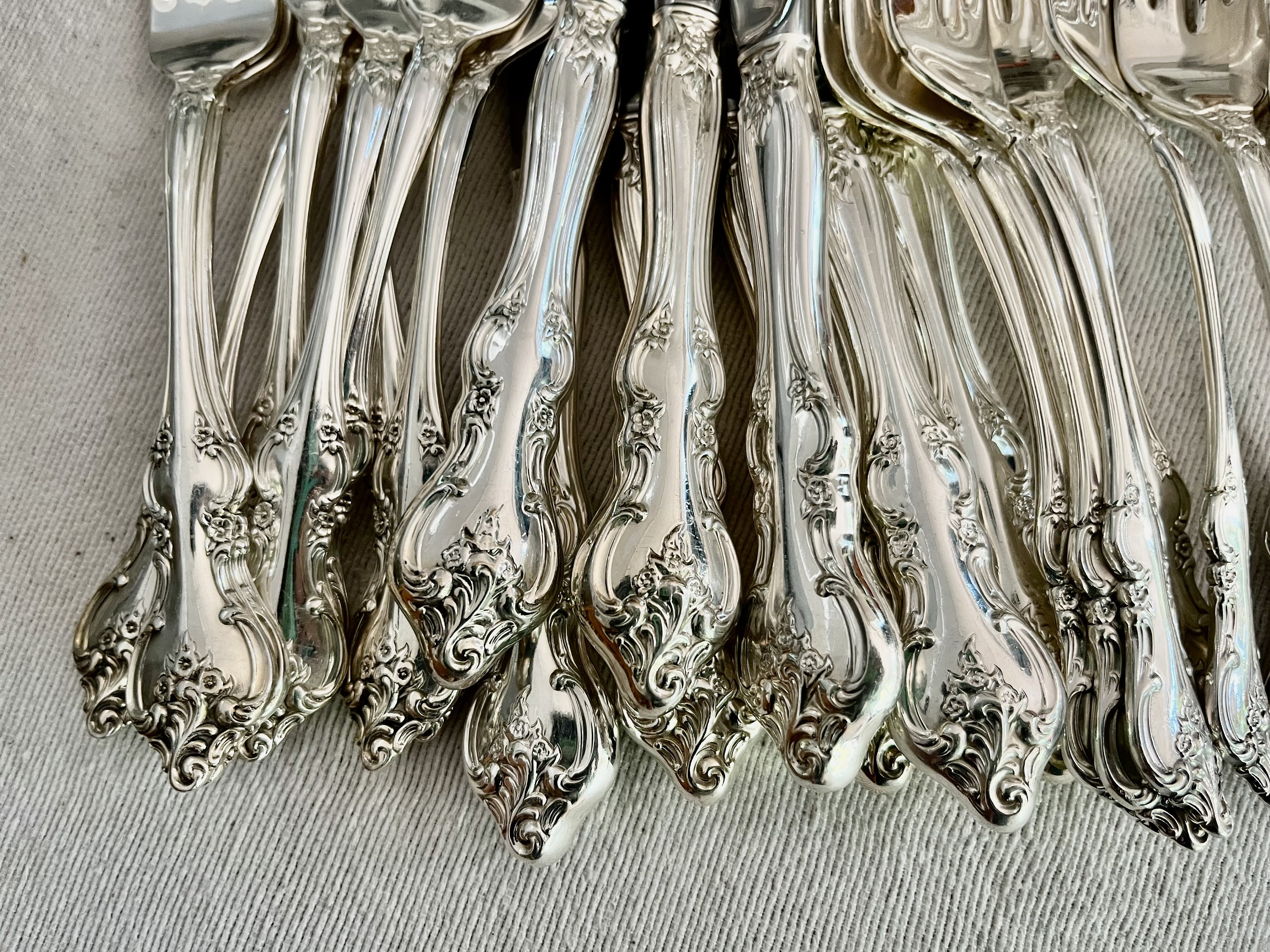 Vintage Orleans Rogers Bros Silverware Set for 10 Persons Plus Extras, front view