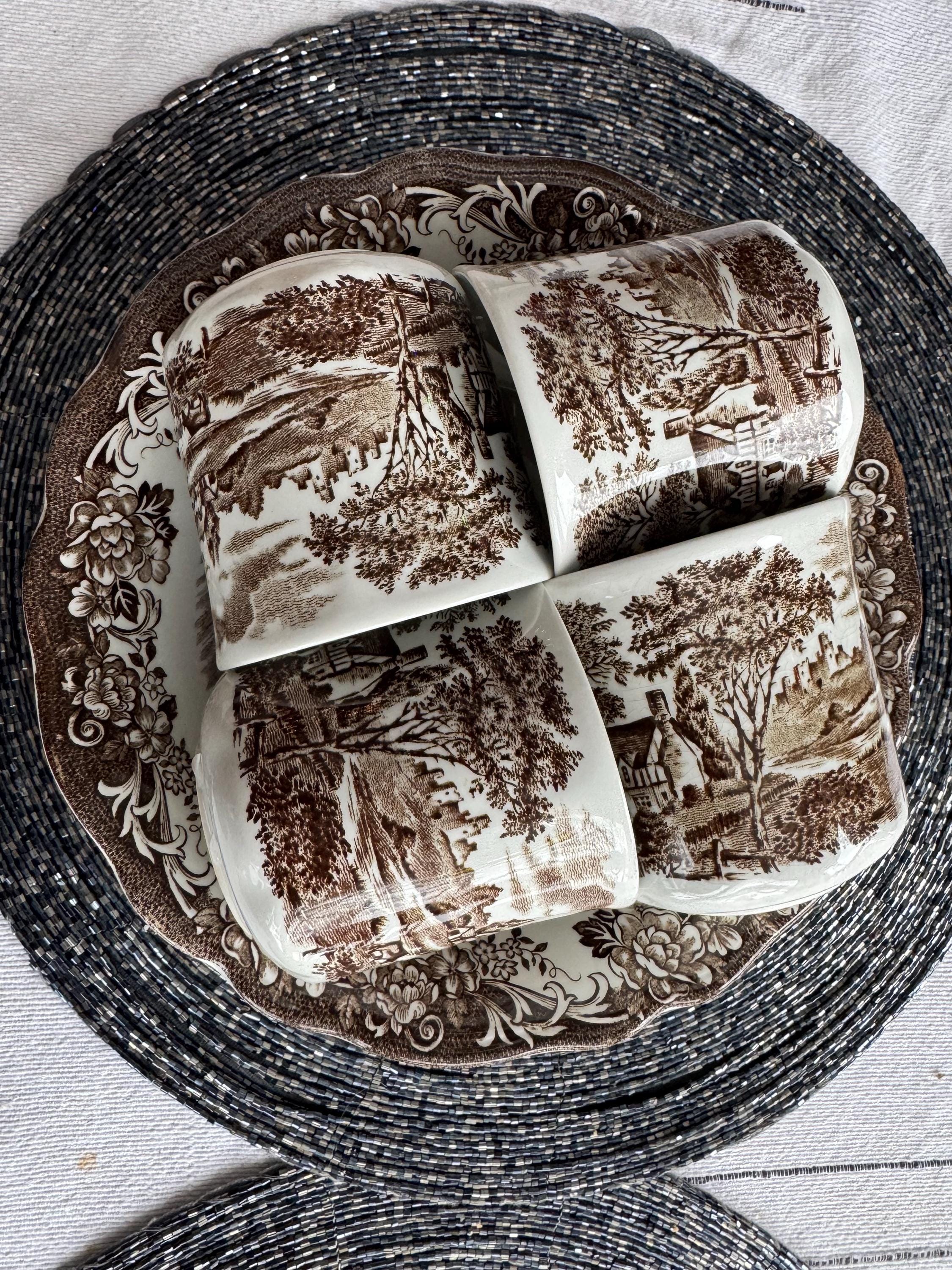 Vintage Royal Staffordshire Brown Transferware: J&G Meakin Stratford Stage Cups or Bowl, front view