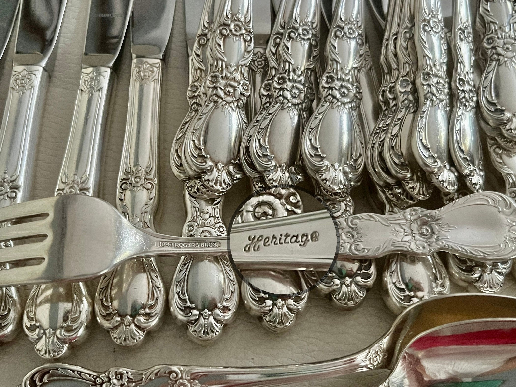 Vintage Silver Plated Flatware Set: Heritage by 1847 Rogers Bros (4 Person), front view