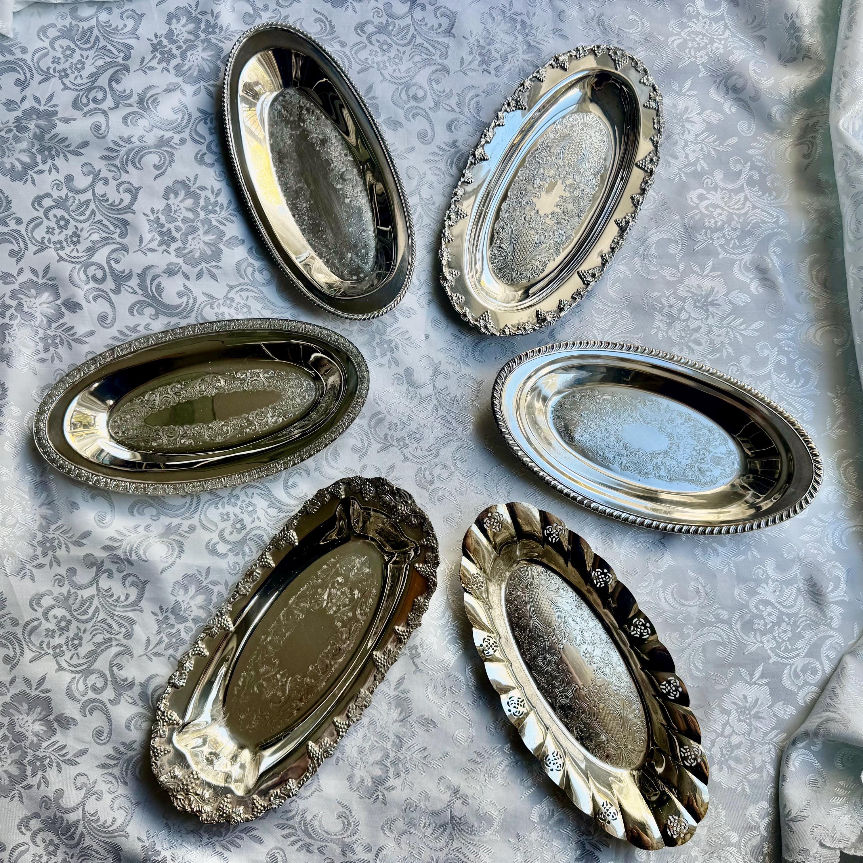 Vintage Silver Plated Oval Trays: Sheffield or Marlboro Plate, Made in England/Canada, front view