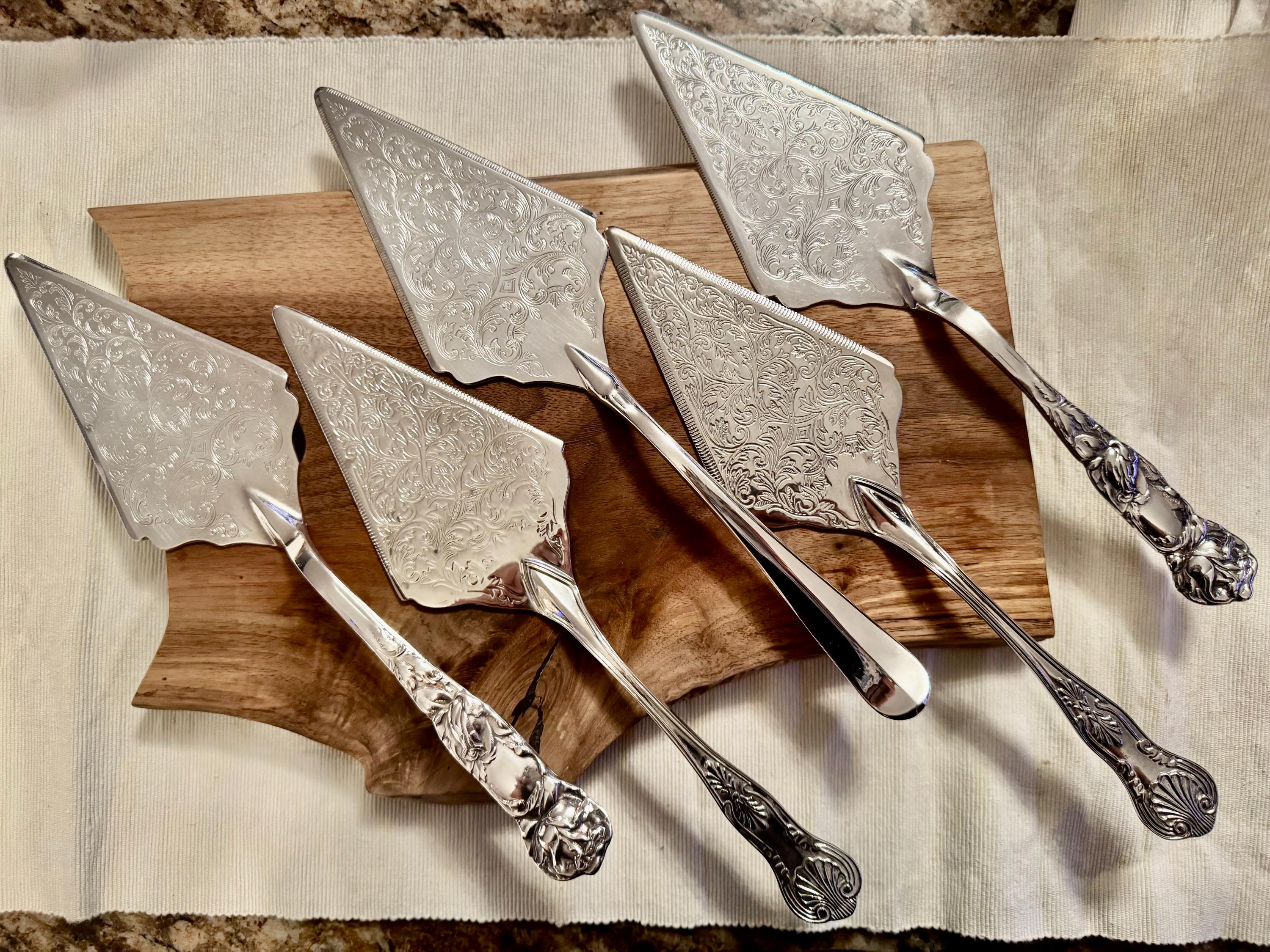 Vintage Silver Plated Triangular/Rectangular Wedding Cake Pie Servers - Sold Individually - Pick your favorite, front view