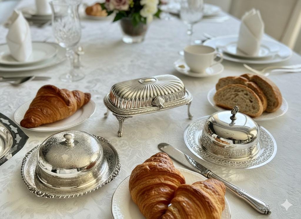 Vintage Silverplate Covered Dishes & Roll-Top Server — Sold Individually, front view
