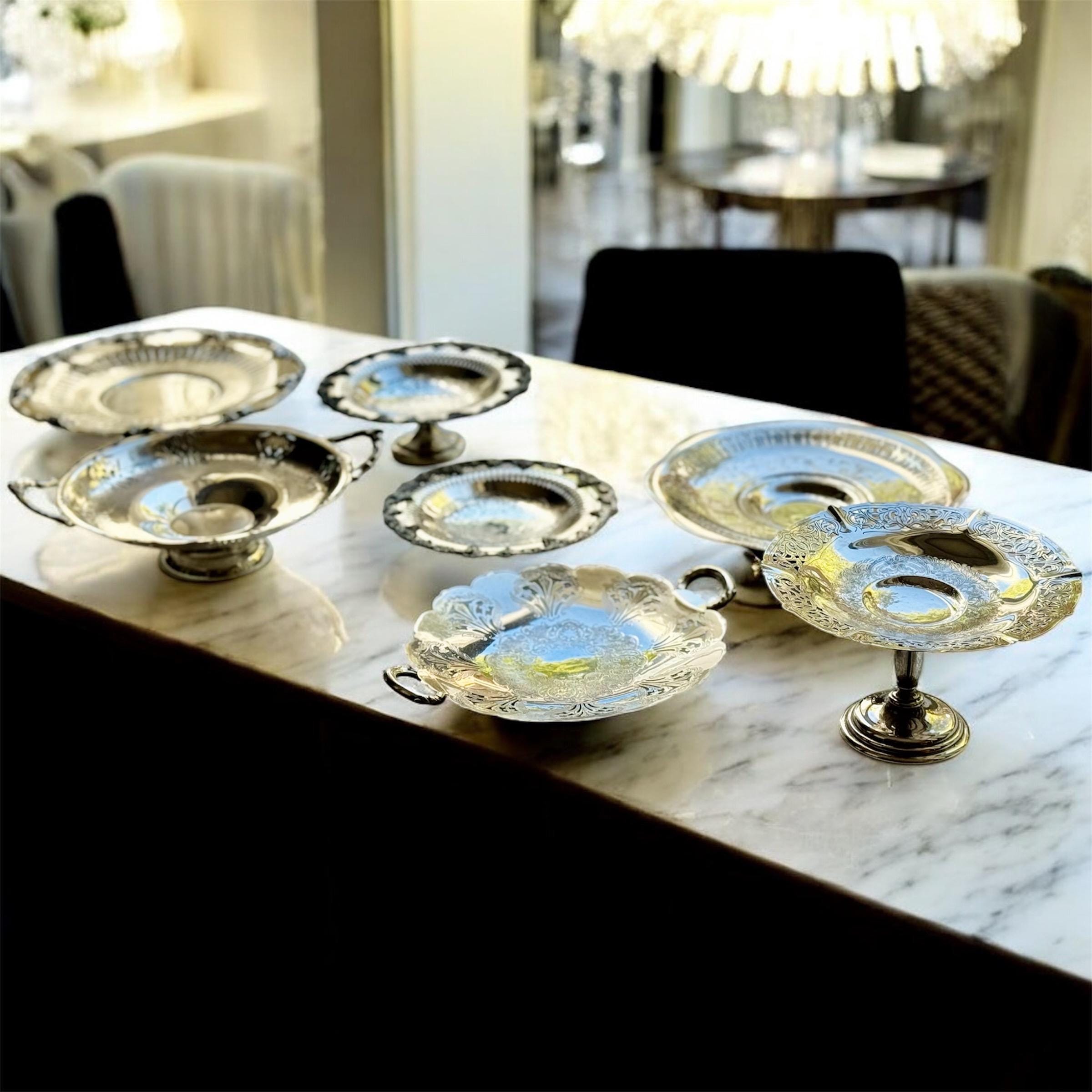 Vintage Silverplate Pedestal Trays – Sold Individually, front view