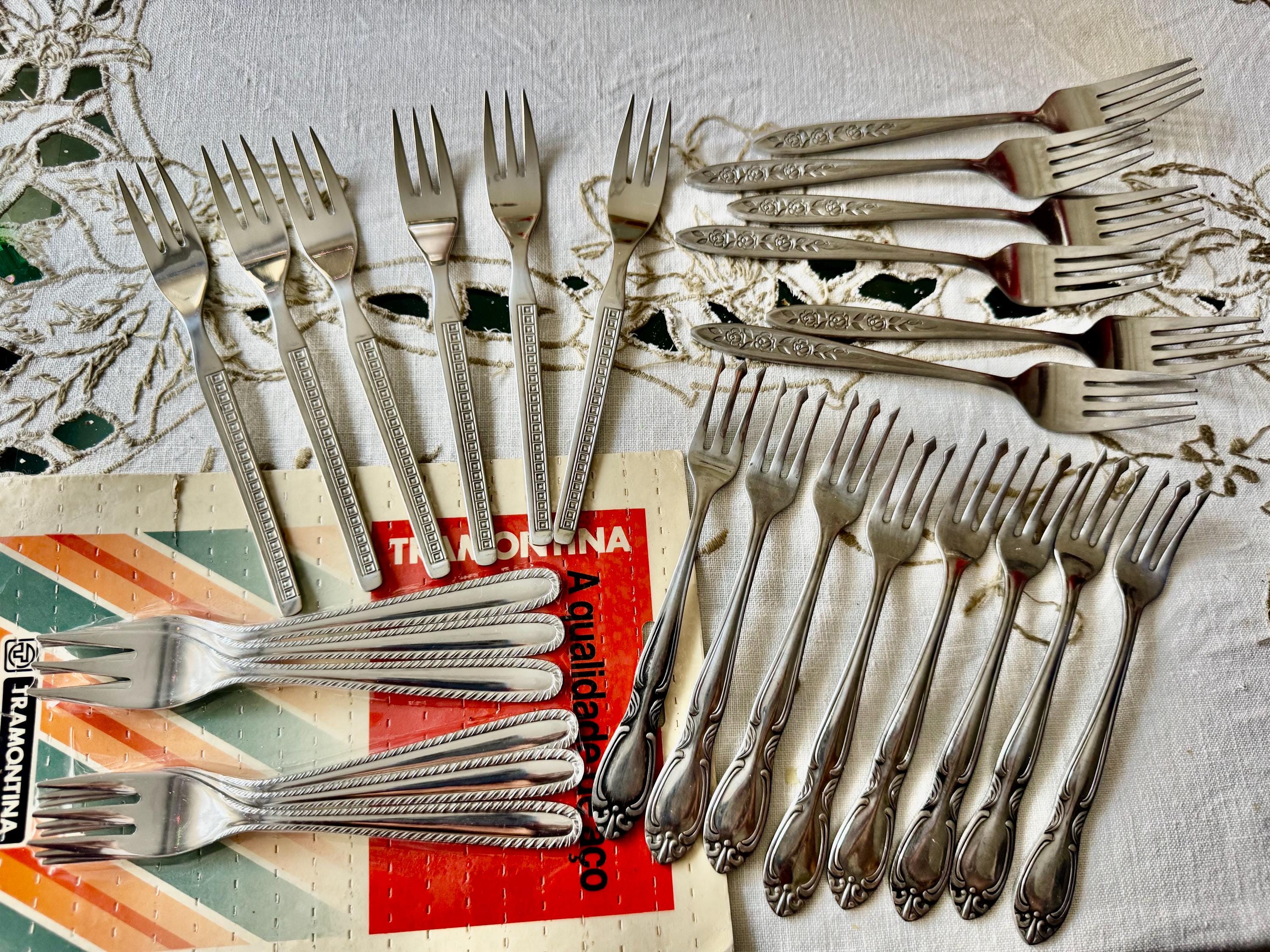 Vintage Stainless Hors d’Oeuvres Forks – 4 Styles | Cocktail / Appetizer Fork Sets | Mid-Century & Japanese Flatware, front view