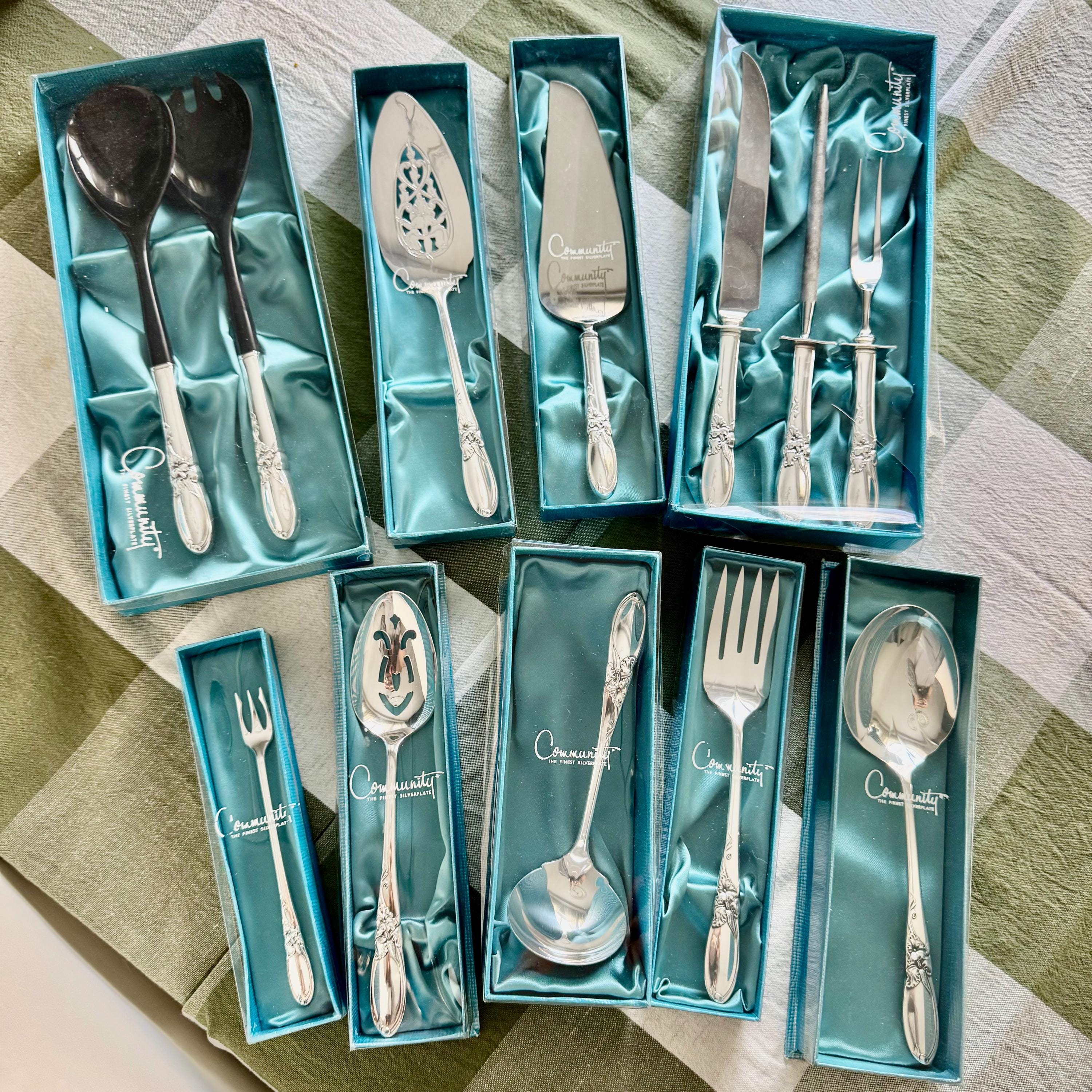 Vintage White Orchid Silverware Set: 1953 Community Silverplate, front view